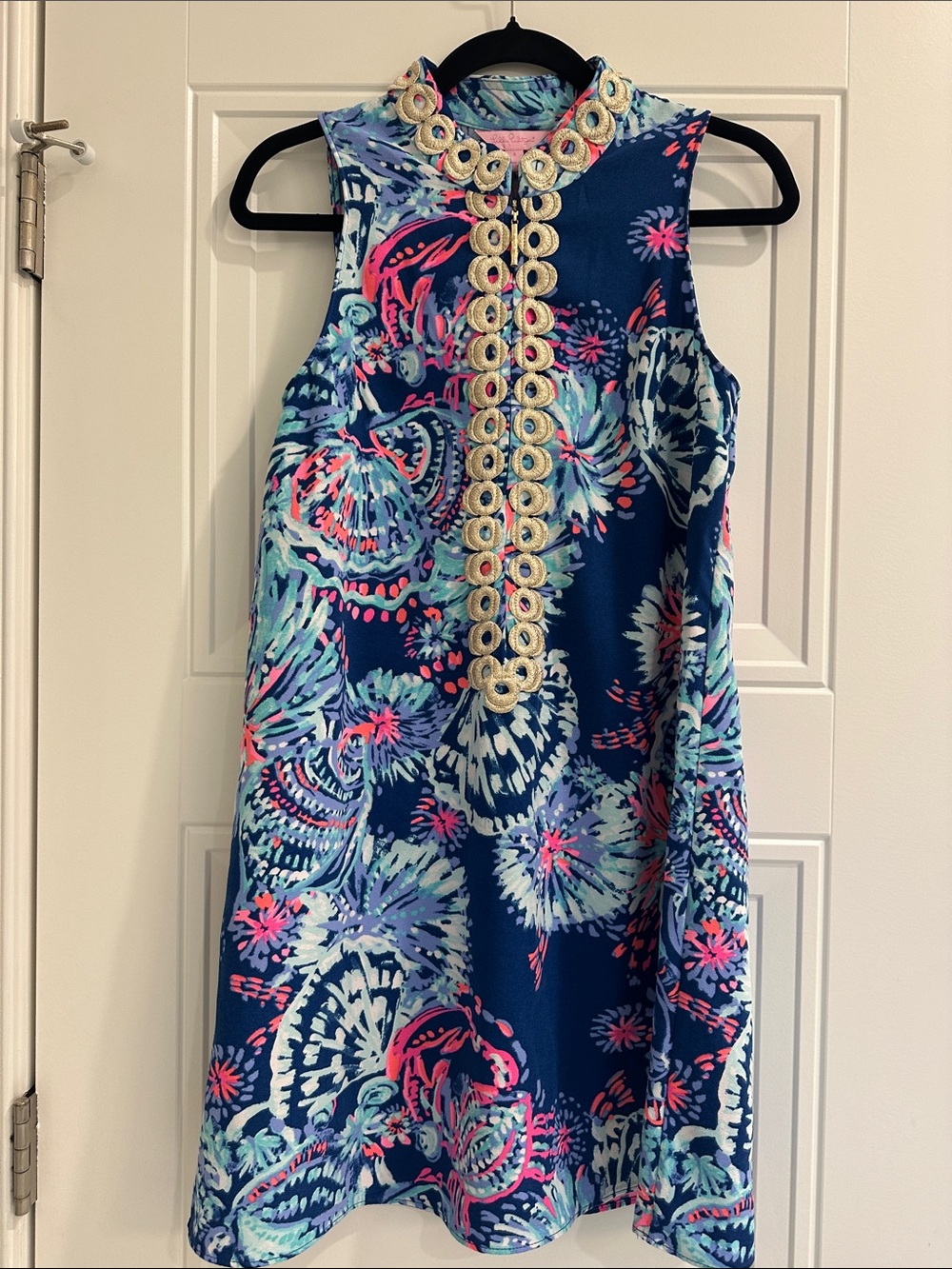 Lilly Pulitzer Navy Sleeveless Mini Dress with Aqua & Pink Floral Print